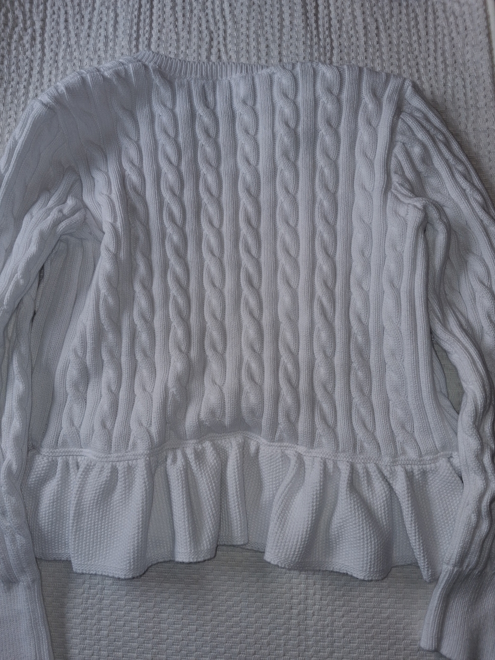Ralph Lauren White Cable-Knit Ruffle Cardigan with Pink Pony - Girls - Picture 7 of 8